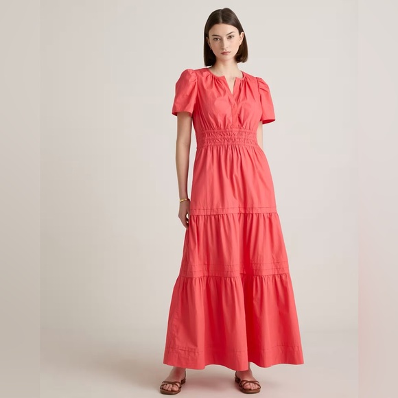 Quince Dresses & Skirts - Quince Womens XL Vibrant Tiered 100% Organic Cotton Coral Maxi Dress Boho Poplin
